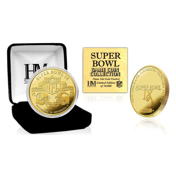 Super Bowl IX Gold Flip Coin NFL Münze 39mm, vergoldet