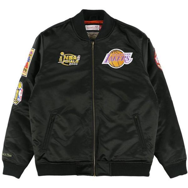 M&N Satin Bomber Jacket - FLIGHT Los Angeles Lakers black