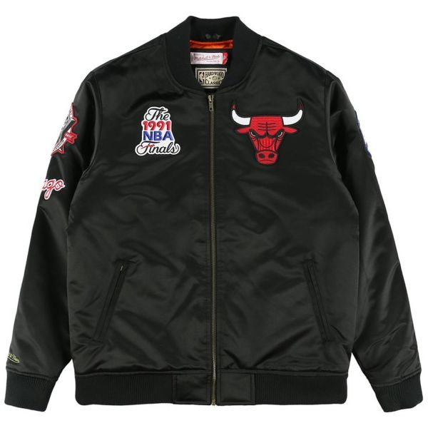 M&N Satin Bomber Veste - FLIGHT Chicago Bulls noir