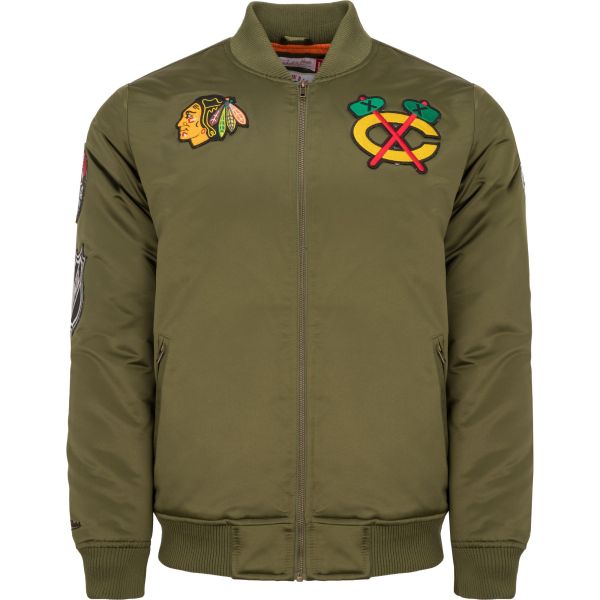 M&N Satin Bomber Veste - PATCHES Chicago Blackhawks