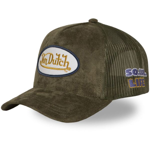 Von Dutch Trucker Mesh Snapback Cap - FAUX SUEDE oliv