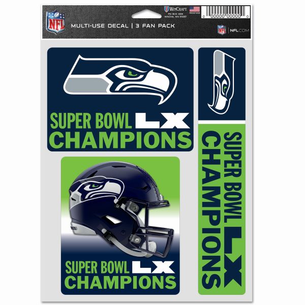 NFL Lot de 3 Autocollants 20x15cm - Seattle Seahawks SB LV