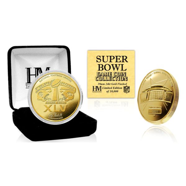 Super Bowl XLV Gold Flip Coin NFL Münze 39mm, vergoldet