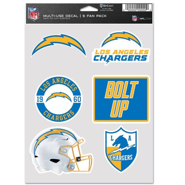 NFL Lot de 6 Autocollants 19x14cm Los Angeles Chargers