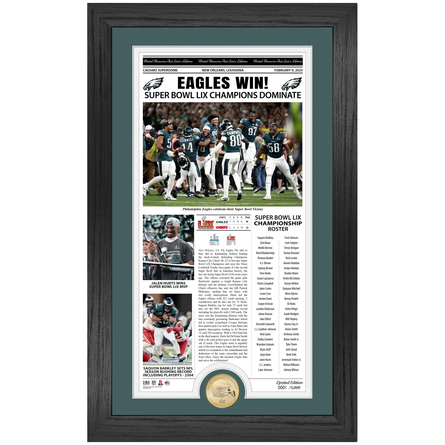 Philadelphia Eagles Super Bowl LIX Front Page Coin Bild | Schilder ...
