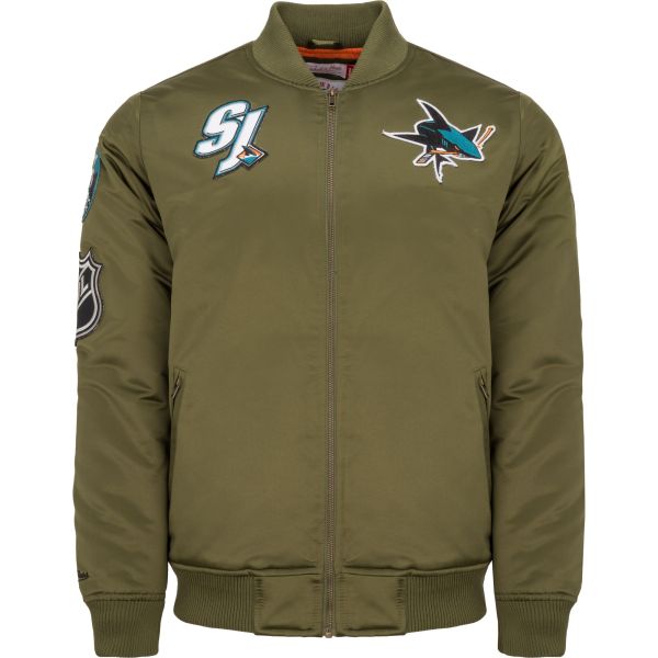 M&N Satin Bomber Jacket - PATCHES San Jose Sharks