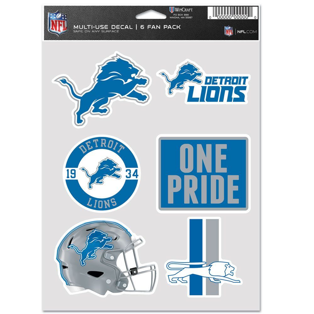 NFL Decal Sticker Multi Use 6 Set 19x14cm Detroit Lions Stickers