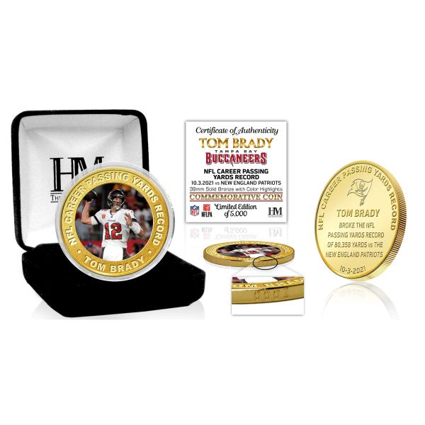 Tom Brady Passing Yards Record Coin NFL Münze 39mm vergoldet
