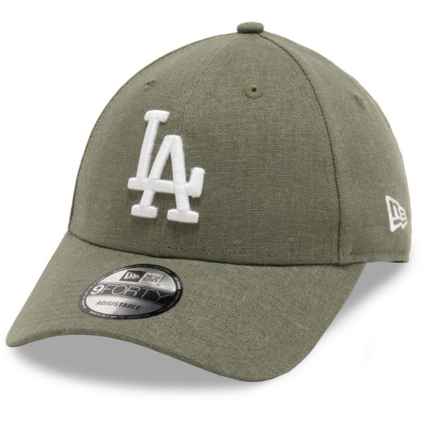 New Era 9Forty Strapback Cap LEINEN Los Angeles Dodgers oliv