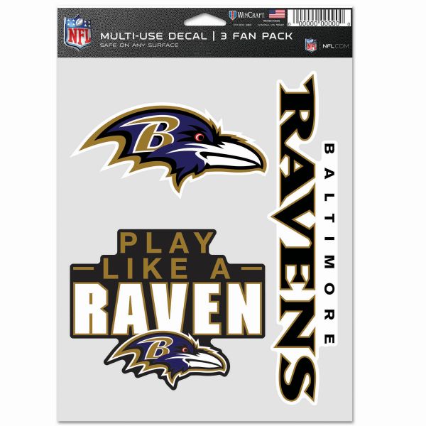 NFL Lot de 3 Autocollants 20x15cm - Baltimore Ravens