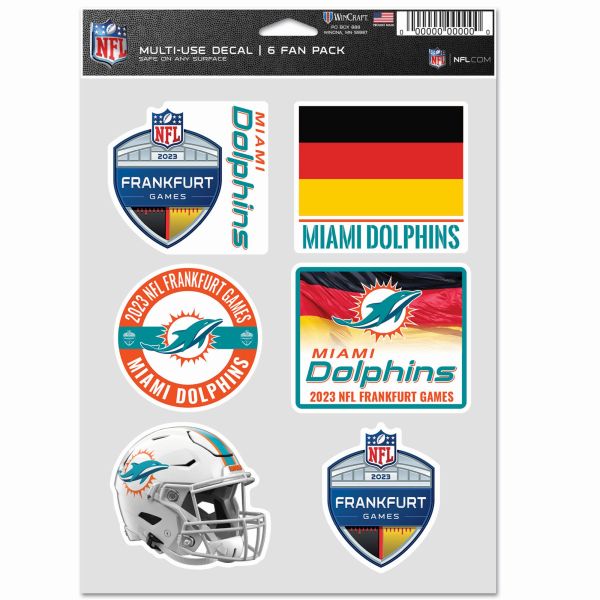 NFL FRANKFURT Aufkleber 6er Set 18x13cm Miami Dolphins