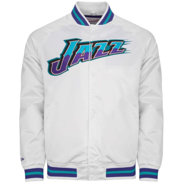 M&N Lightweight Satin Jacket - Utah Jazz white