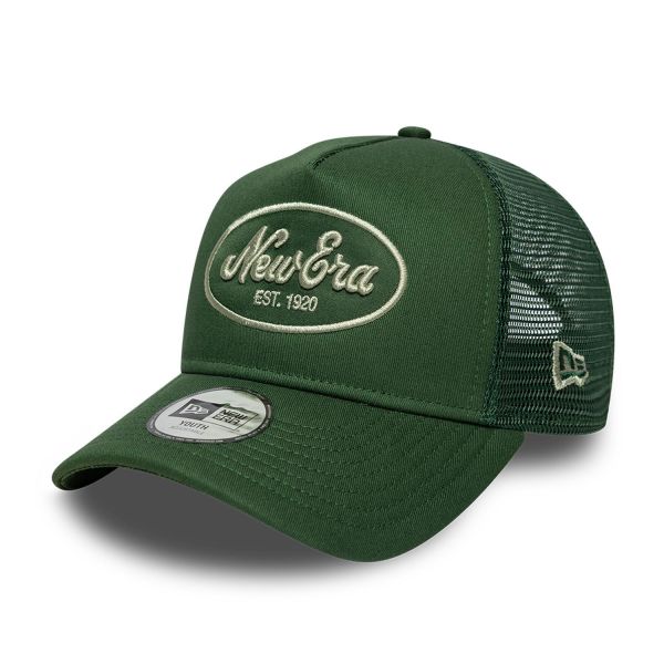 New Era Kinder Youth Trucker Mesh Cap - BRAND PATCH oliv