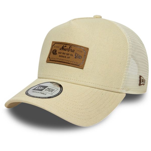 New Era A-Frame Mesh Trucker Cap - LEDER Brand Patch beige
