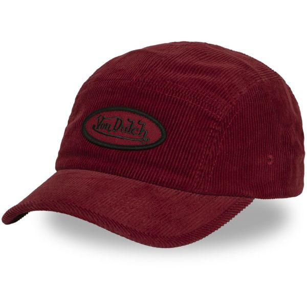 Von Dutch 5 Panel Cord Clip-Back Cap - LOGO PATCH bordeaux