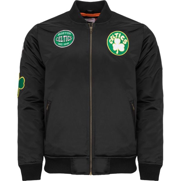 M&N Satin Bomber Veste - PATCHES Boston Celtics