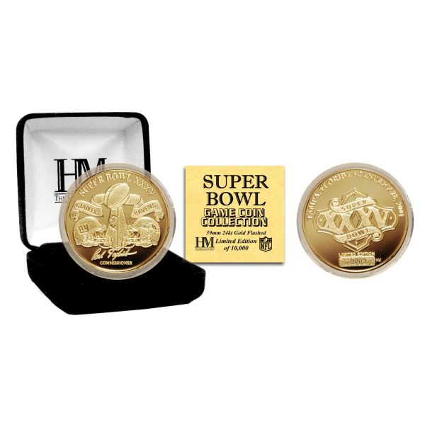 Super Bowl XXXV Gold Flip Coin NFL Münze 39mm, vergoldet