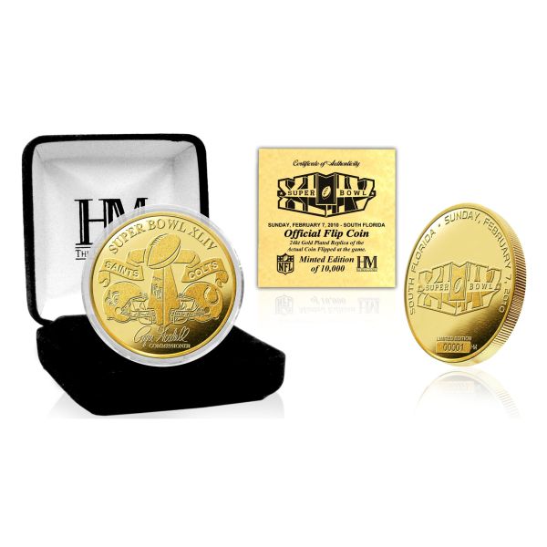 Super Bowl XLIV Gold Flip Coin NFL Münze 39mm, vergoldet