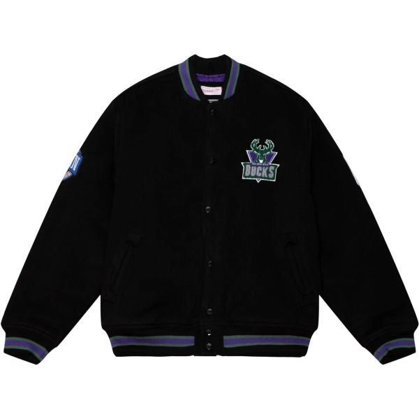 M&N HWC Heavyweight Wool Varsity Veste - Milwaukee Bucks