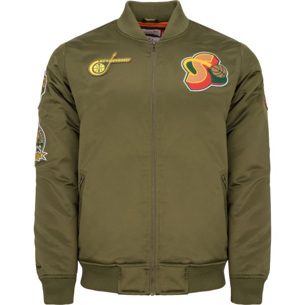 M&N Satin Bomber Jacket - PATCHES Seattle SuperSonics