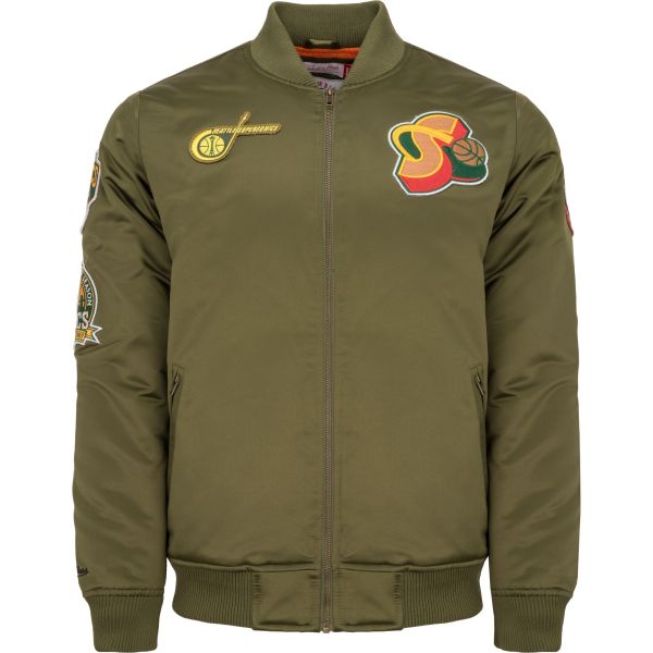 M&N Satin Bomber Veste - PATCHES Seattle SuperSonics