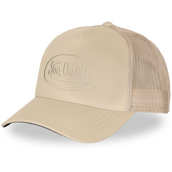 Von Dutch Trucker Mesh Snapback Cap - RUBBER PATCH beige