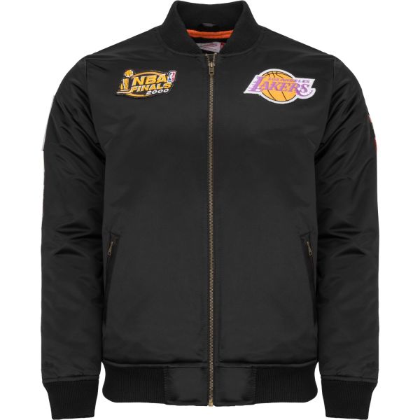 M&N Satin Bomber Jacke - PATCHES Los Angeles Lakers