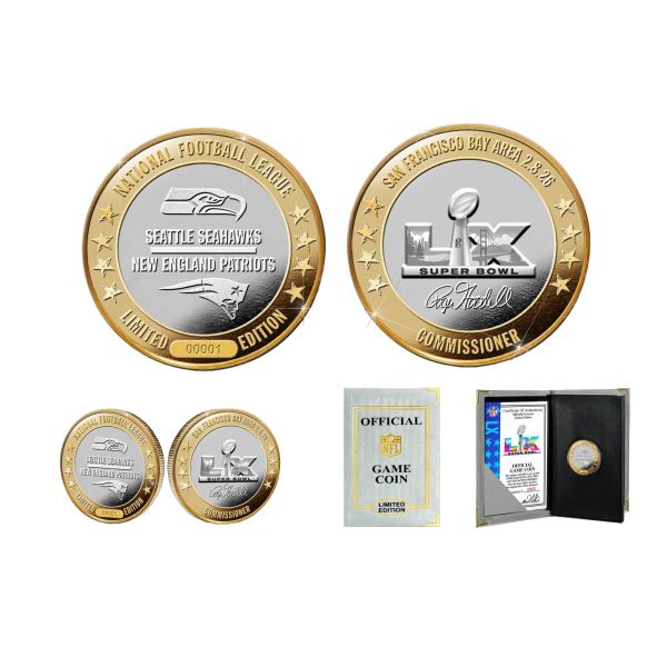Super Bowl LX Patriots vs Seahawks Gold Flip Coin Box