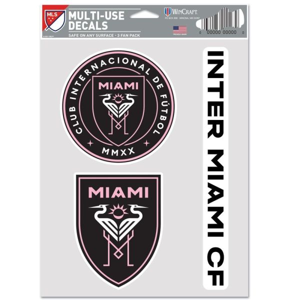 Inter Miami MLS Lot de 3 Autocollants 20x15cm