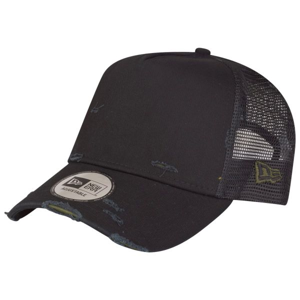 New Era Adjustable Trucker Cap - DISTRESSED black