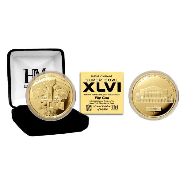Super Bowl XLVI NFL Gold Flip Game Coin Pièce (39mm) doré
