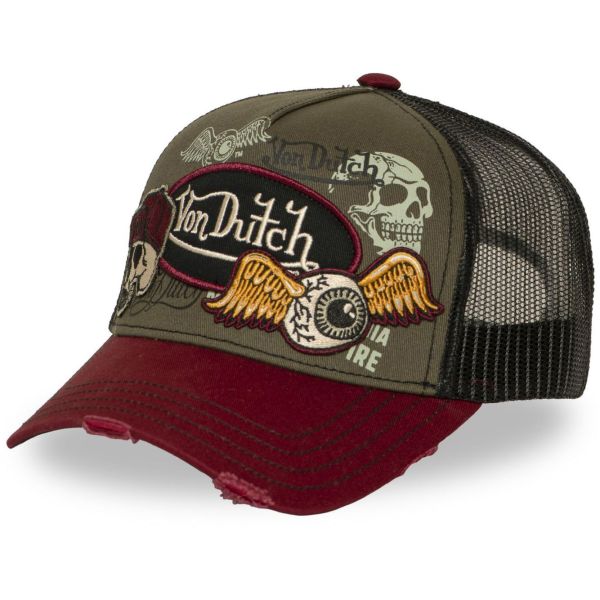 Von Dutch Trucker Mesh Snapback Cap - PATCHES oliv