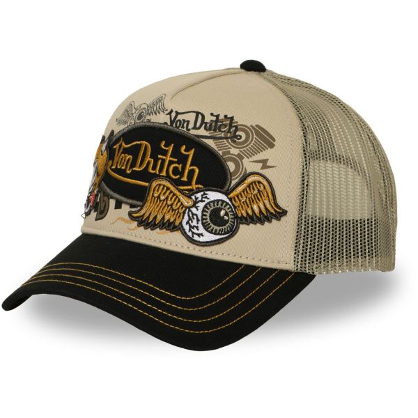 Von Dutch Trucker Mesh Snapback Cap - PATCHES beige