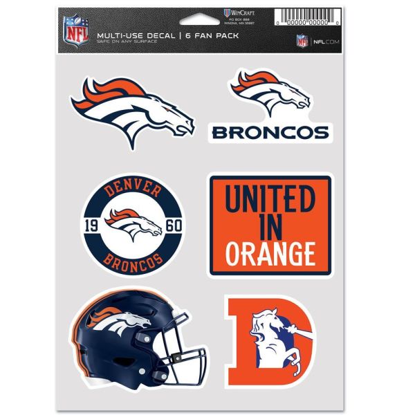 NFL Lot de 6 Autocollants 19x14cm Denver Broncos