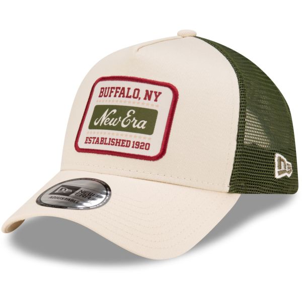 New Era Adjustable A-Frame Trucker Cap - RETRO PATCH beige