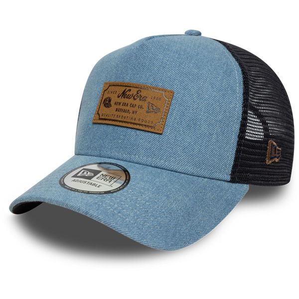 New Era A-Frame Mesh Trucker Cap - LEDER Brand Patch denim