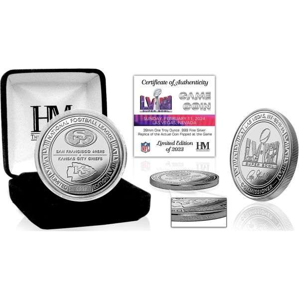 Super Bowl LVIII Las Vegas Flip Coin Münze 39mm 925er Silber