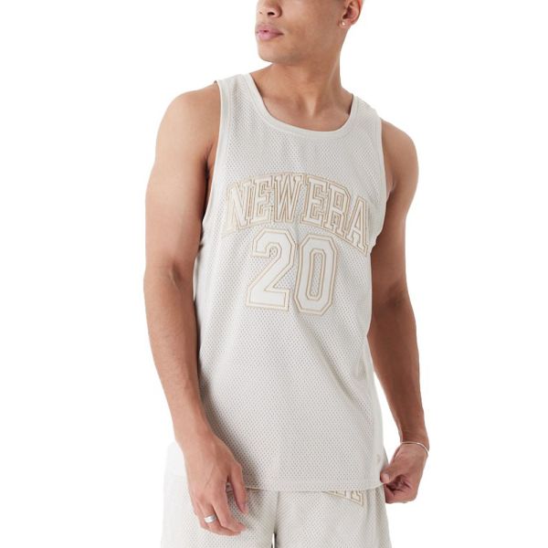 New Era Poly Mesh Tank Top - BRAND LOGO stone beige