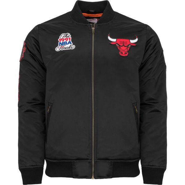 M&N Satin Bomber Jacket - PATCHES Chicago Bulls black