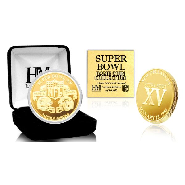 Super Bowl XV NFL Gold Flip Coin (39mm)