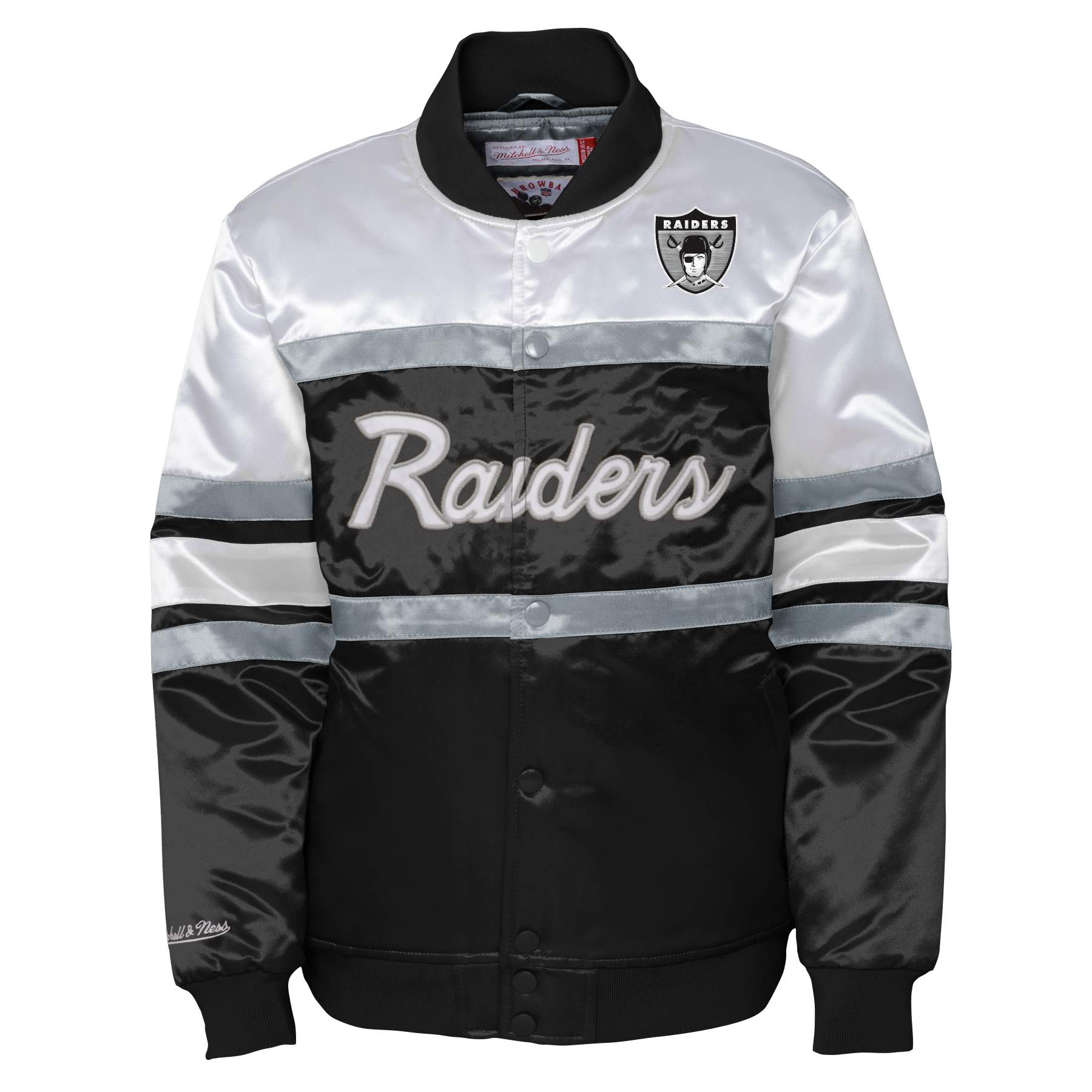 LV Raiders M&N Special Script Heavyweight Satin Jacket Black White