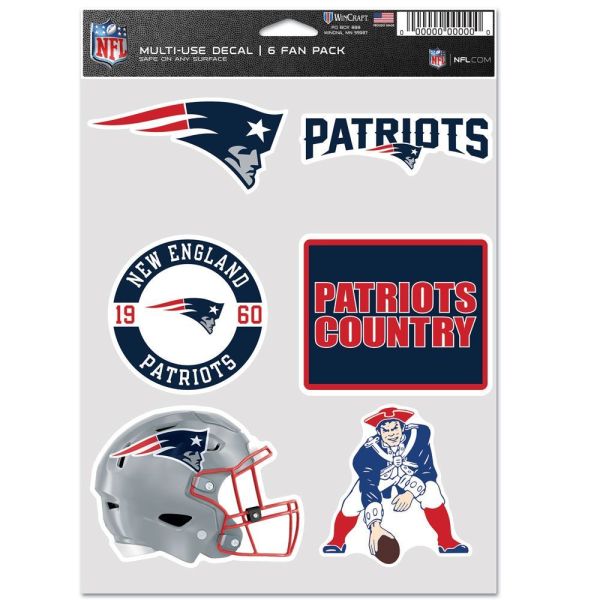 NFL Lot de 6 Autocollants 19x14cm New England Patriots