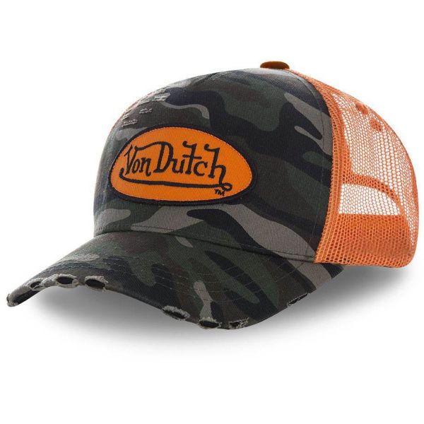 Von Dutch Trucker Mesh Snapback Cap - OVAL PATCH orange camo