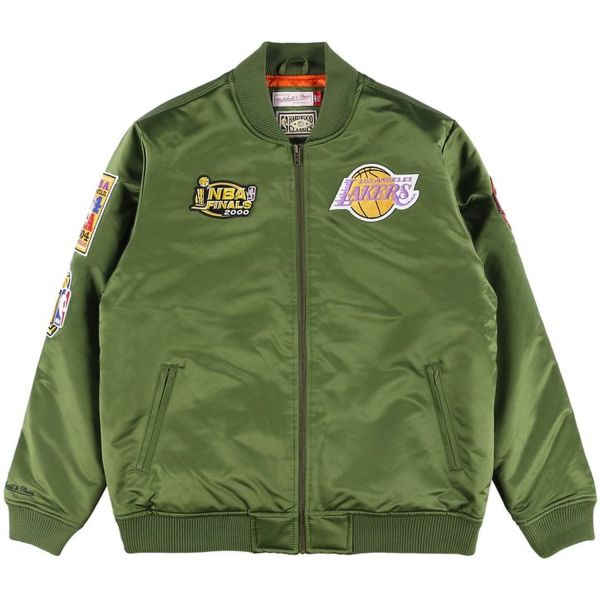 M&N Satin Bomber Veste - FLIGHT Los Angeles Lakers olive