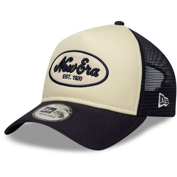 New Era Adjustable Trucker Cap - OVAL Brand Script beige