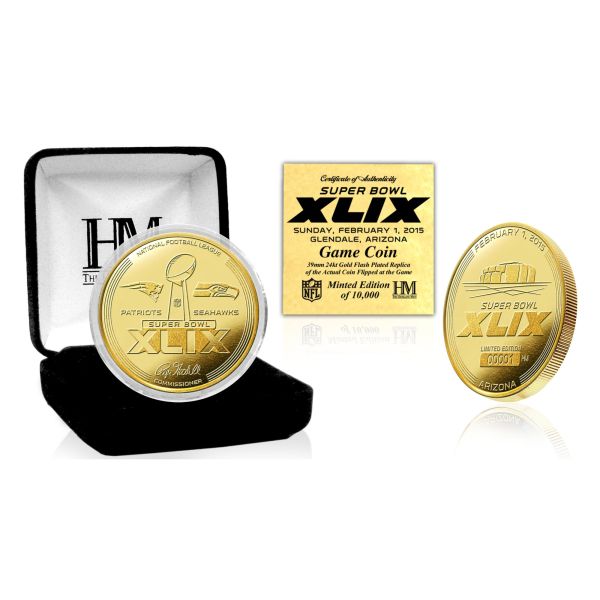 Super Bowl XLIX Gold Flip Coin NFL Münze 39mm, vergoldet