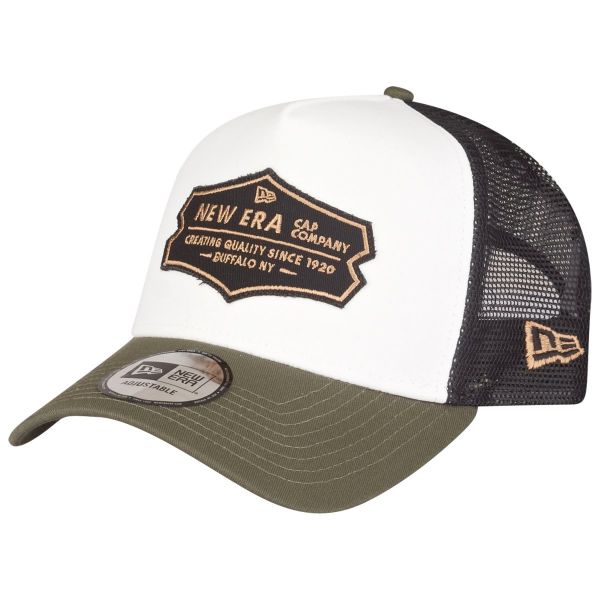 New Era Adjustable Trucker Cap - RETRO 5-PANEL white / olive