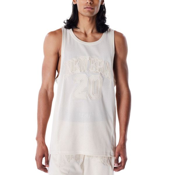 New Era Poly Mesh Tank Top - BRAND LOGO stone beige
