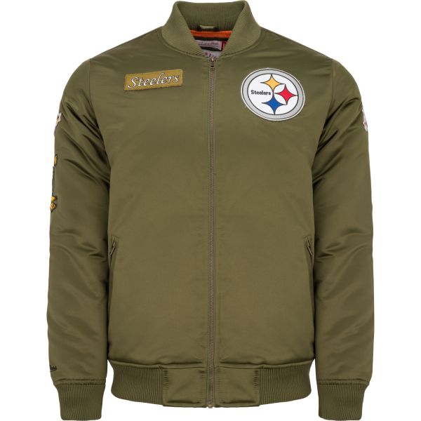 M&N Satin Bomber Jacket - PATCHES Pittsburgh Steelers